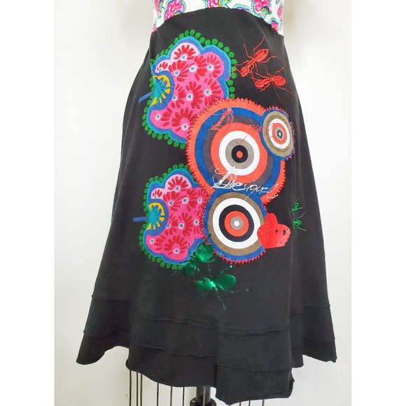 Desigual Womens JOHANNA Cotton Jersey Dress Colorful Print  Embroidered Ants M - Picture 11 of 13